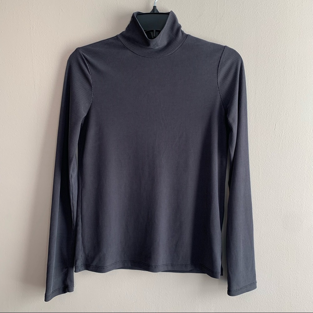 Frank and Oak Charcoal Grey Soft Modal Tencel Blend Ribbed Mock Turtleneck S
